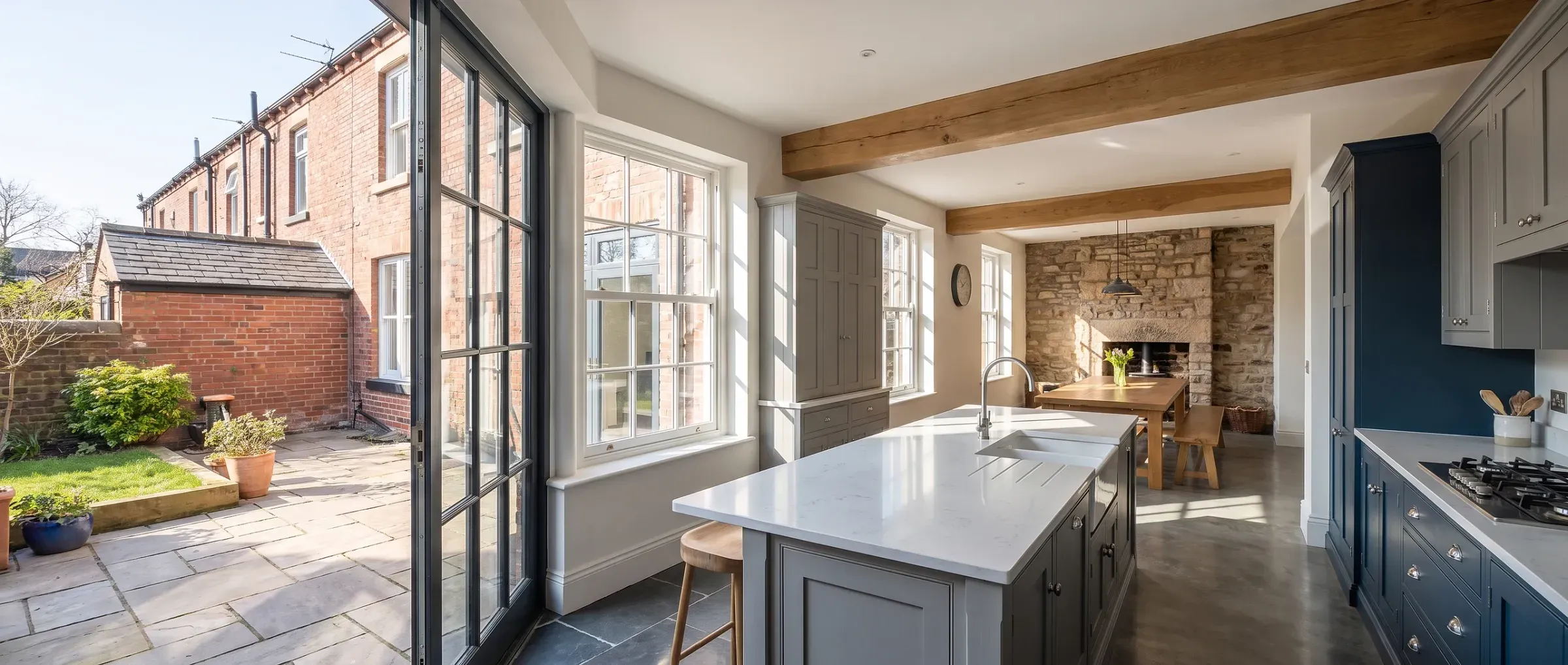 new kitchen open plan UK terraced house, the kind of home we work on around Bamber Bridge